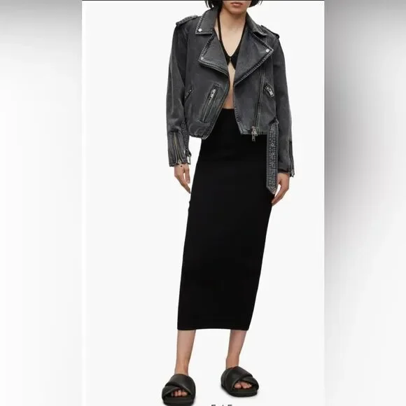 NEW NWT All Saints Balfern Denim Biker Jacket in Washed grey size 2 women’s - Picture 4 of 14